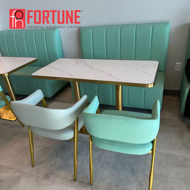 Custom light green restaurant booth table and chairs for Ice Cream Milk Tea Shop