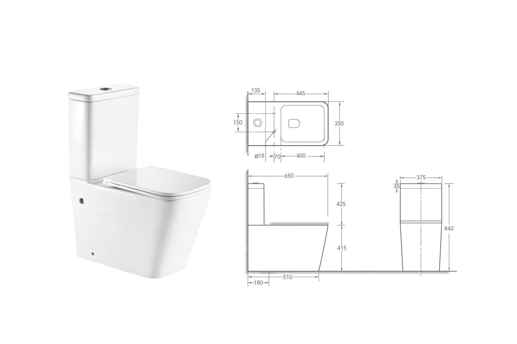 Australian Standard Back To Wall Rimless Wc Ceramic Two Piece Toilet Watermark Toilet