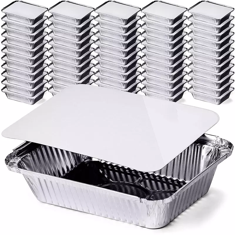 Disposable Fast Food Take Away Aluminium Foil Container Tray Disposable Aluminium Foil Pans Aluminum Plate with Lids 800ml