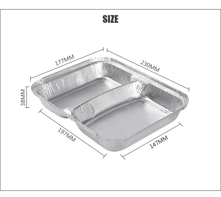 8582  810ml Disposable aluminum foil lunch box 2 compartment foil tray with lid