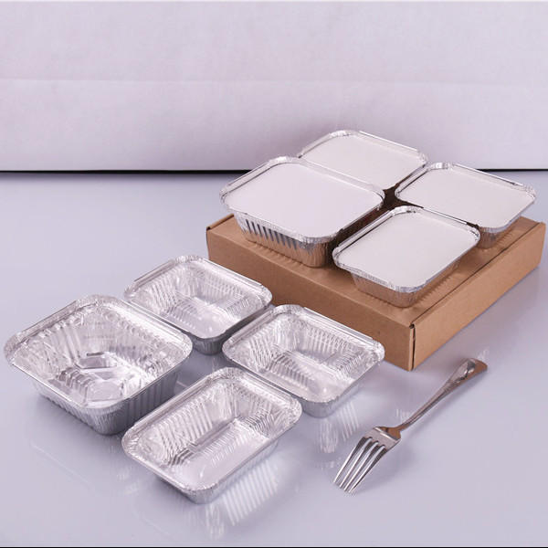 8582  810ml Disposable aluminum foil lunch box 2 compartment foil tray with lid