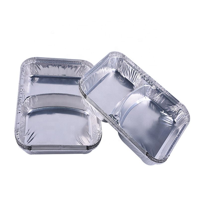 8582  810ml Disposable aluminum foil lunch box 2 compartment foil tray with lid