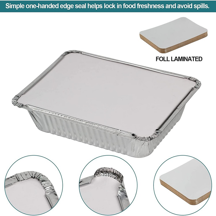 Disposable Fast Food Take Away Aluminium Foil Container Tray Disposable Aluminium Foil Pans Aluminum Plate with Lids 800ml