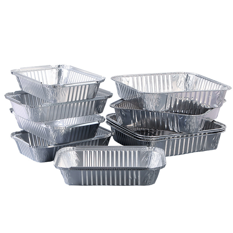 Disposable Fast Food Take Away Aluminium Foil Container Tray Disposable Aluminium Foil Pans Aluminum Plate with Lids 800ml