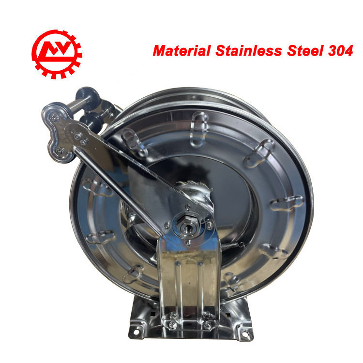 Wall Mount Spring Retractable High Pressure Industrial Automatic Rewind Big Washer Stainless Steel Water Hose Reel