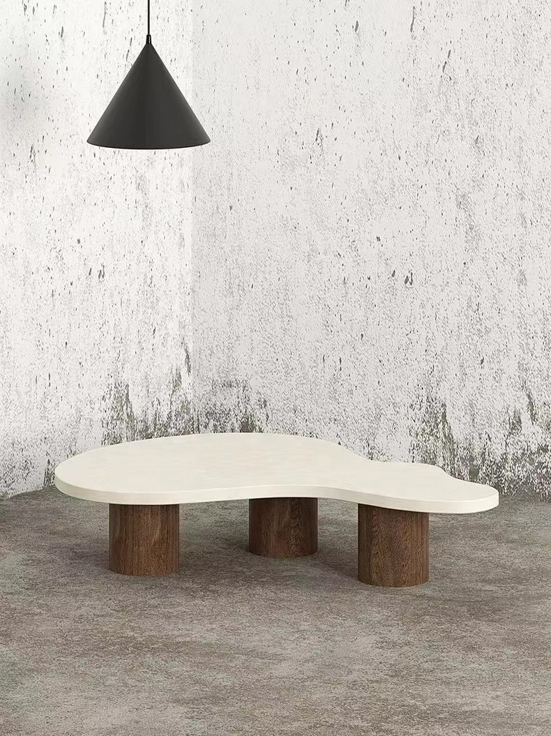 Fashion Wabi-sabi simple design cloud travertine stone coffee table modern creamy wooden coffee table side table for home decor