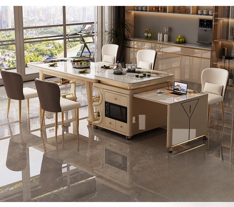 Folia multi-functional island unit dining table for diningroom furniture modern simple sintered marble extendable dining table