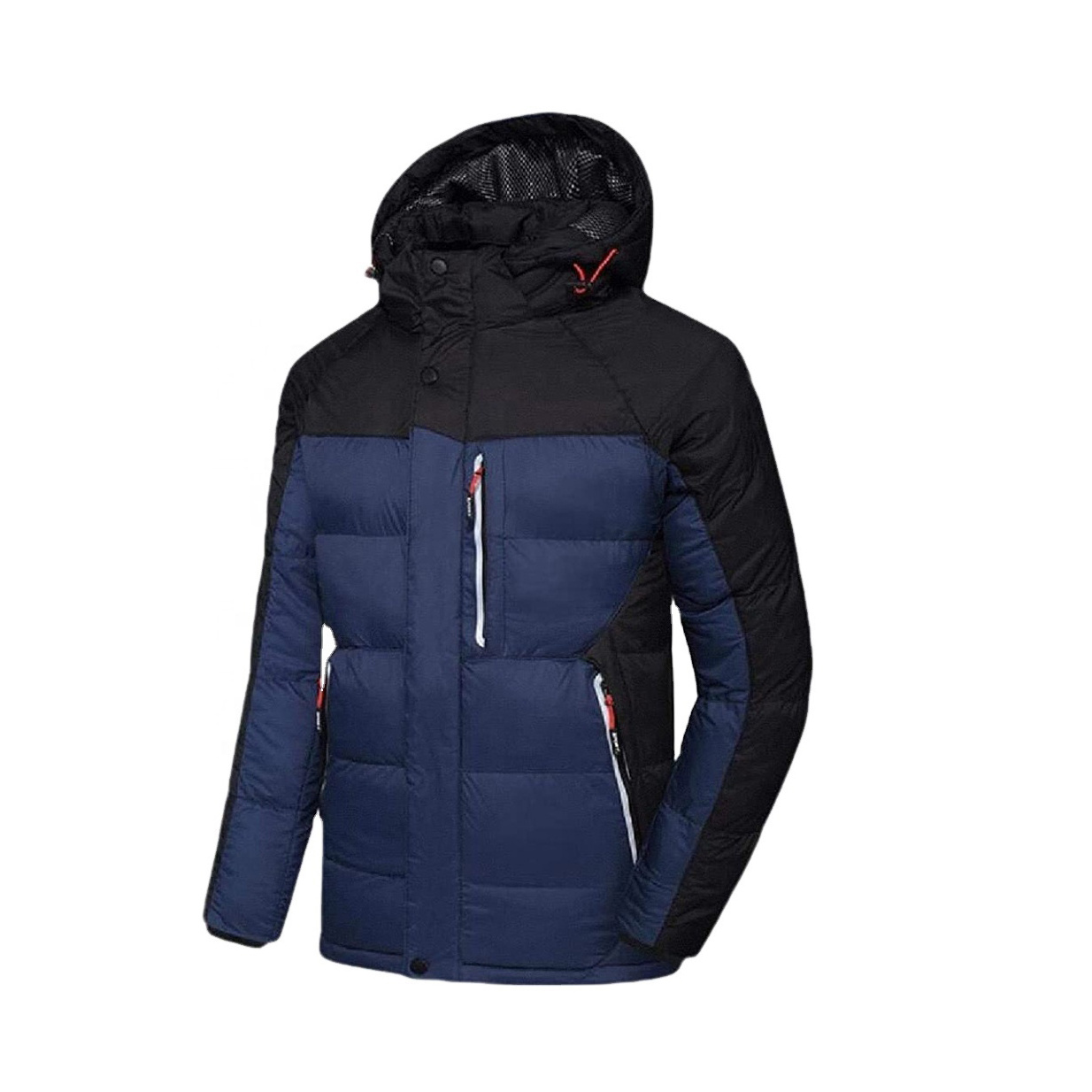 Hot Winter Thick Loose Waterproof Sidekick Nylon Plain Black Kangaroo Pocket Windbreaker Pullover Puffer Jacket Down Hooded Men