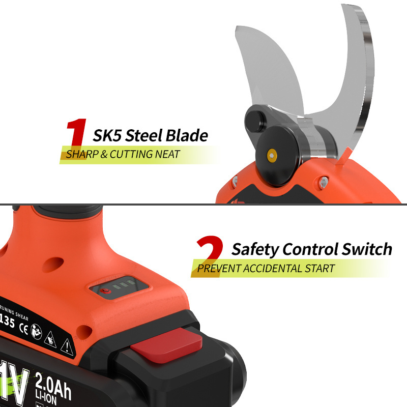 35mm 21v Cordless Powered Pruning SK5 Blade Shears Secateurs Rechargeable Branch Scissor Cutter With Electric Pruning