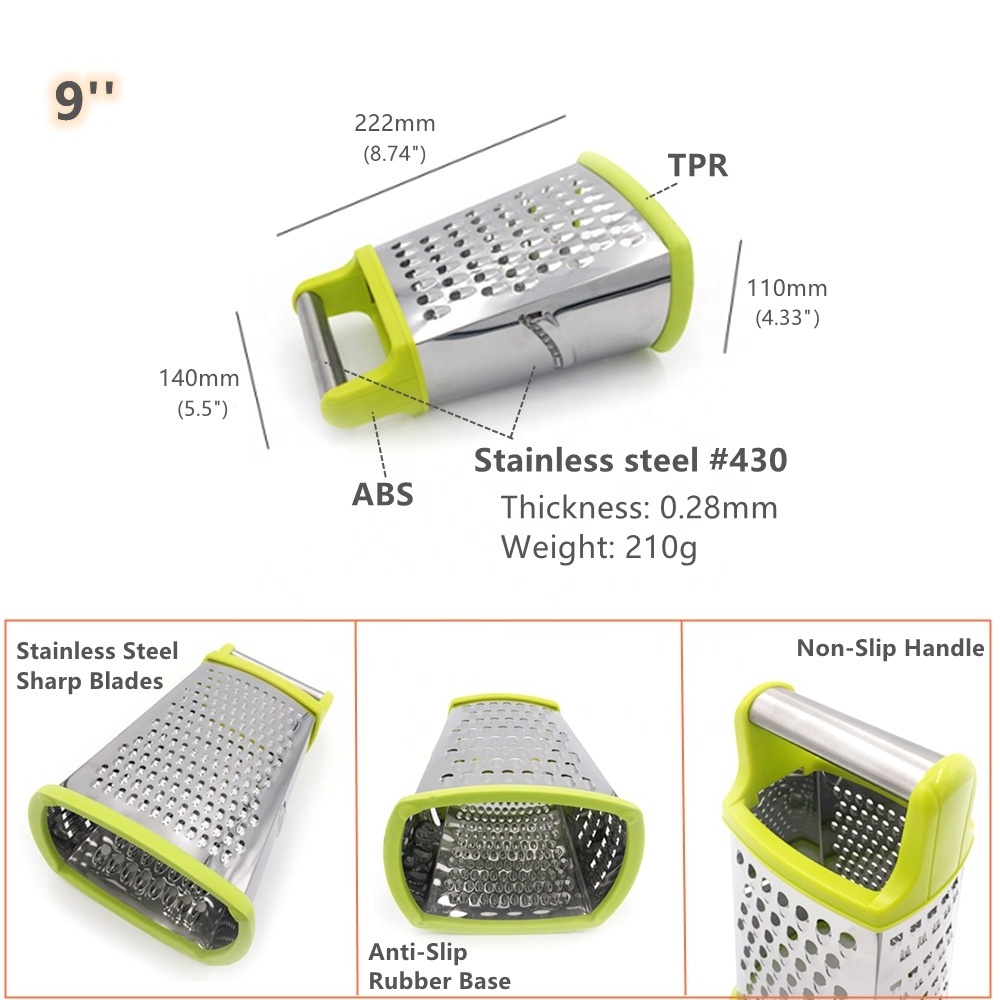 Cheese Grater with Anti-Slip Handle Ginger Vegetable Grater Cutter Slicer Stainless Steel Box Grater