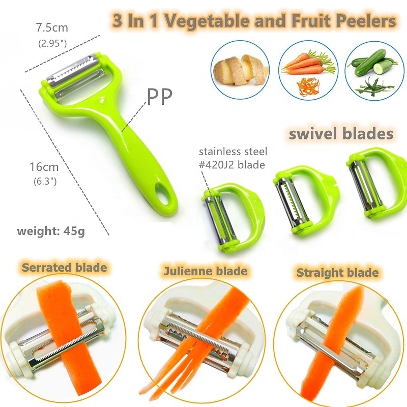 3 In 1 Vegetable and Fruit Peelers,Veggie Julienne Peeler to Shred Carrots,Cucumber,Julienne Slicer