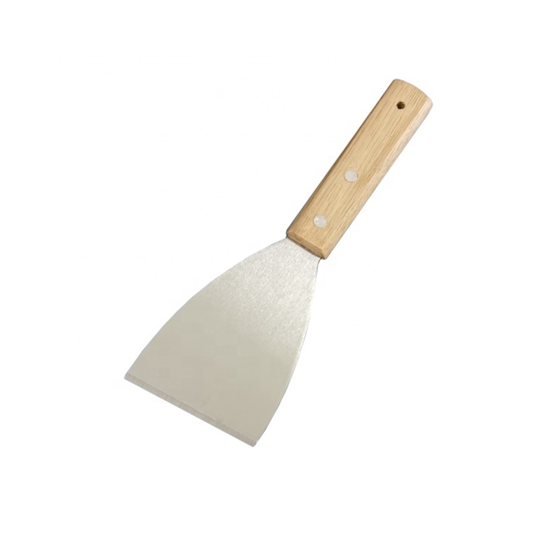 Stainless Steel Griddle Scraper with Slant Flat Blade & Wooden Handle for BBQ,Pizza,Dough,Grill Scraper,Food Service Spatula