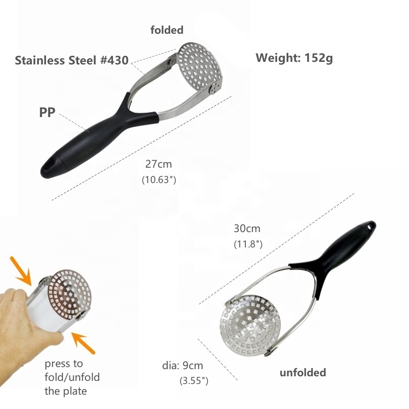 Stainless Steel Potato Masher Kitchen Tool for Avocado Mashed Potatoes Beans Vegetables Foldable Potato Masher