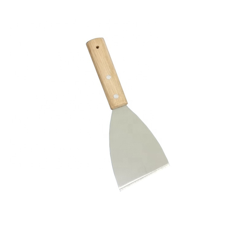 Stainless Steel Griddle Scraper with Slant Flat Blade & Wooden Handle for BBQ,Pizza,Dough,Grill Scraper,Food Service Spatula