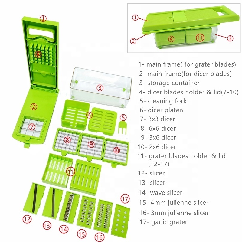 All-in-1 Vegetable & Cheese Grater 10pcs Multi Blades Veggie Chopper Cutter Dicer Mandoline Slicer