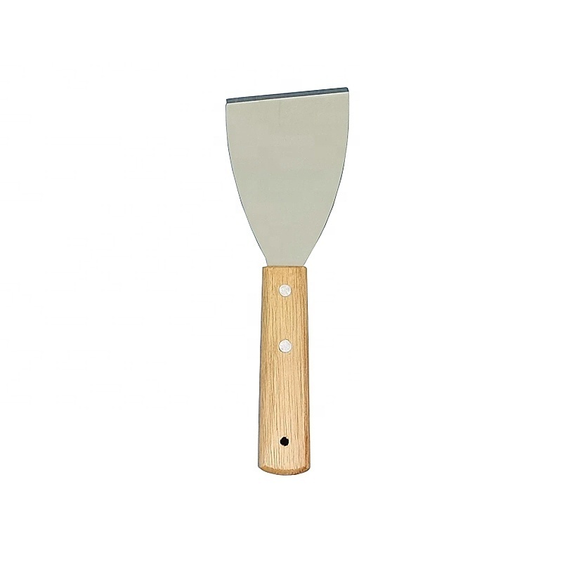 Stainless Steel Griddle Scraper with Slant Flat Blade & Wooden Handle for BBQ,Pizza,Dough,Grill Scraper,Food Service Spatula