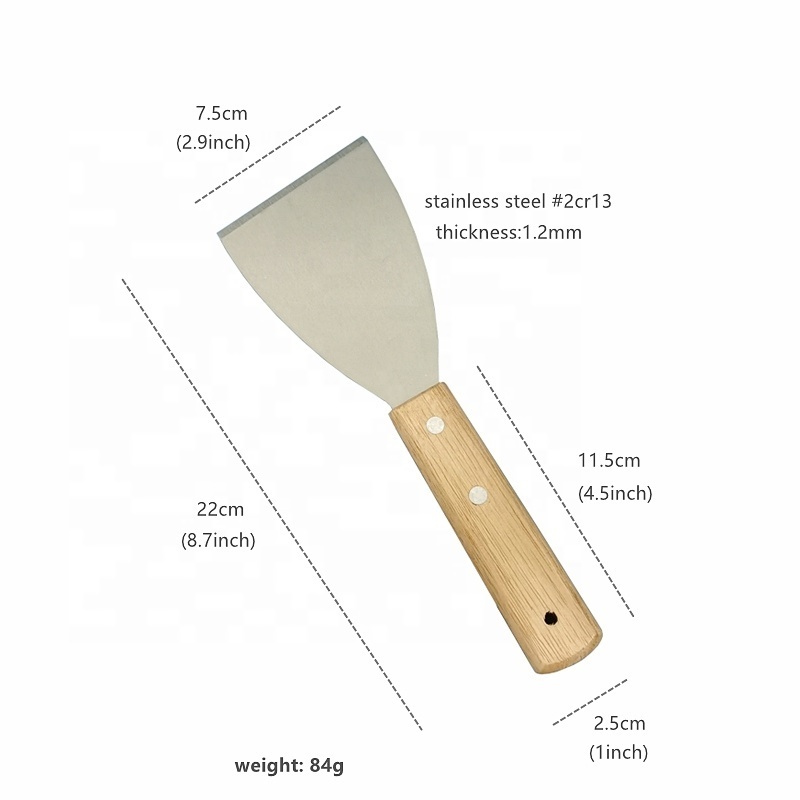 Stainless Steel Griddle Scraper with Slant Flat Blade & Wooden Handle for BBQ,Pizza,Dough,Grill Scraper,Food Service Spatula