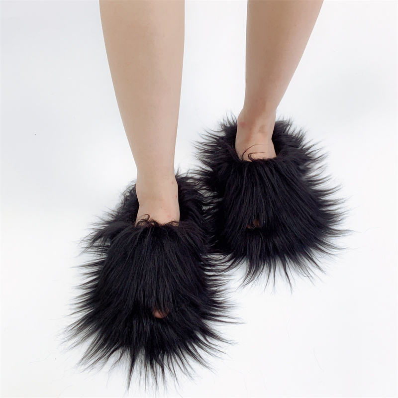 Hot Selling Fashion Faux Mongolian Wool Fur Slides fluffy slippers for women luxury Plush Warm Winter Fake Fur Slippers