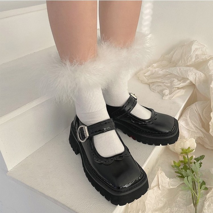 Autumn Winter Fashion Cotton Long Sock Women Fluffy Feather Mid-Tube Socks Sweet Boot Calf Socks Sexy Ladies Stockings