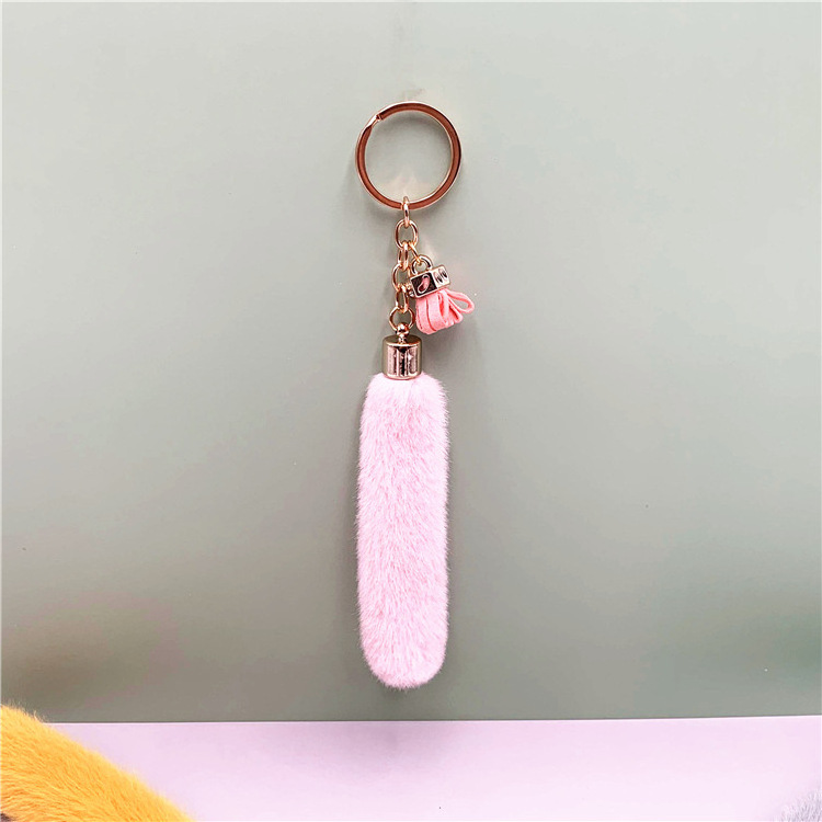 Creative Christmas gift  Faux mink fur Tail  Key Chain pom pom  Keyring For Women Bag Car Decor Gifts