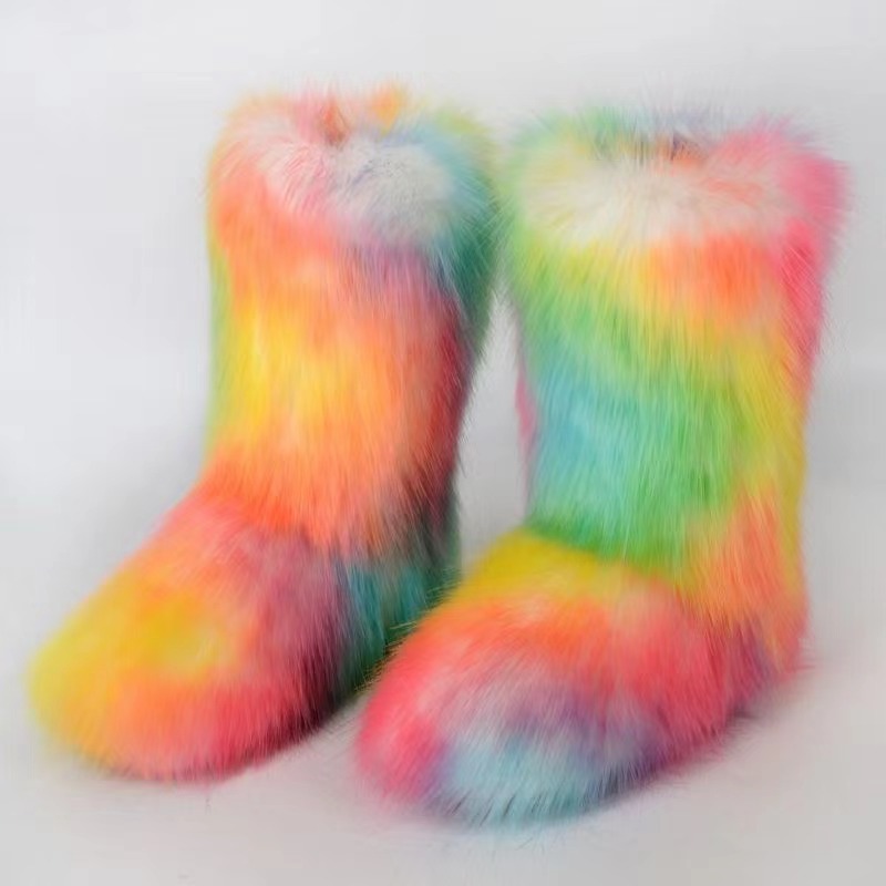 The Factory Sells New Winter Women Boots Outdoor Warm Non-Slip Boots Furry Mid-Tube Female Fur Snow Boots