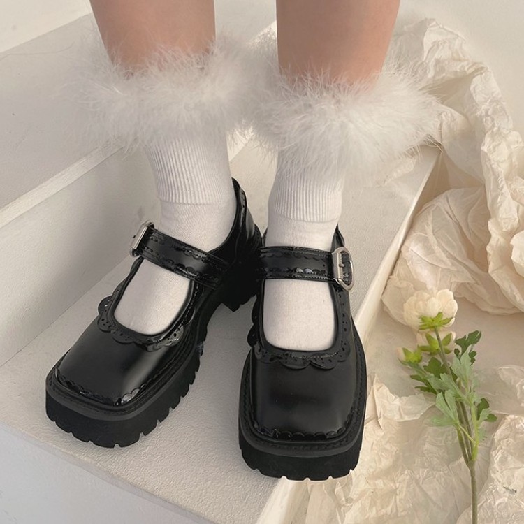 Autumn Winter Fashion Cotton Long Sock Women Fluffy Feather Mid-Tube Socks Sweet Boot Calf Socks Sexy Ladies Stockings