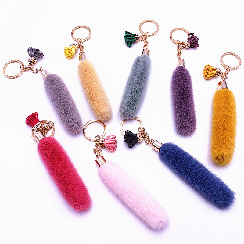 Creative Christmas gift  Faux mink fur Tail  Key Chain pom pom  Keyring For Women Bag Car Decor Gifts