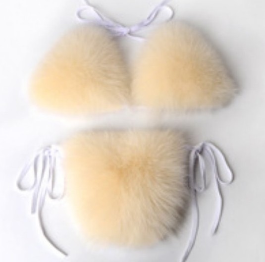 Women Swimsuit Real Fox Fur Bikini Fur Bra Lady Bathing Suit Swimwear Bikini