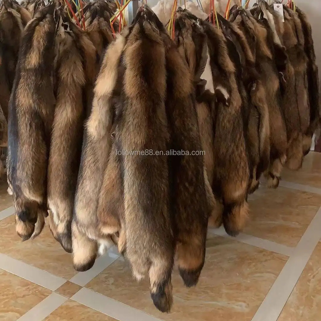 Wholesale High Quality Big Size Fluffy Large Natural Animal Pelt Real Red Fox Fur Skins Real Raccoon Skins