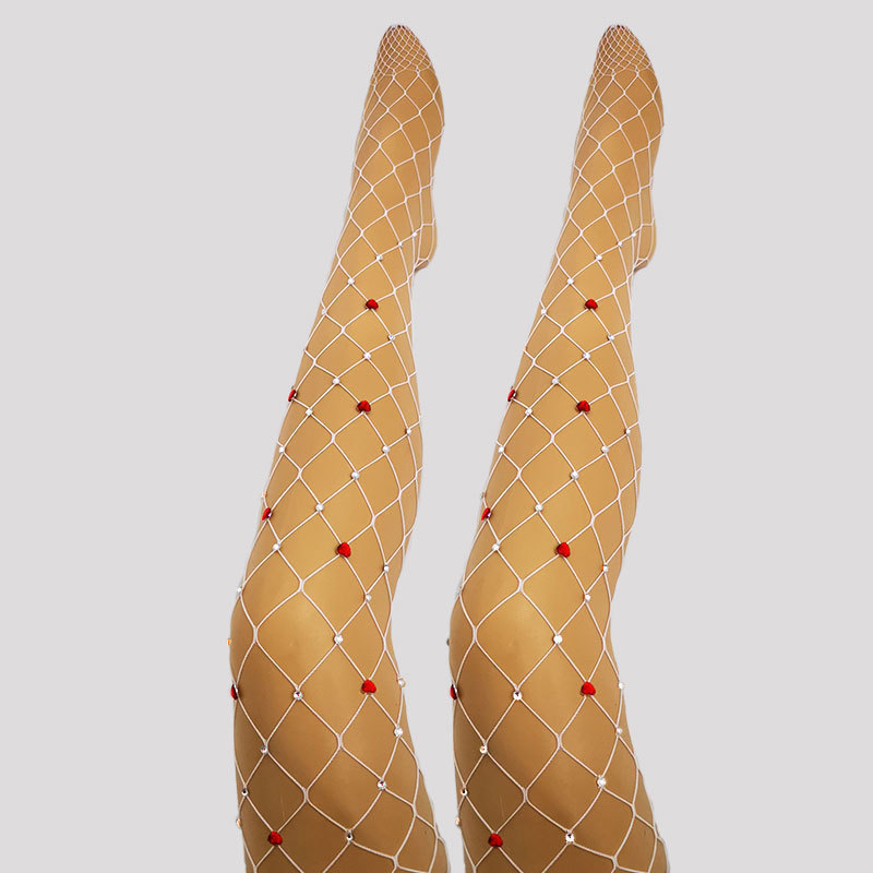 2024 Best design fashion Women's Tights Colorful red Fishnet Stockings Rhinestone Shiny Fishnet Pantyhose