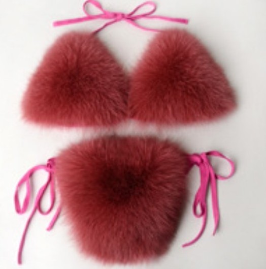 Women Swimsuit Real Fox Fur Bikini Fur Bra Lady Bathing Suit Swimwear Bikini