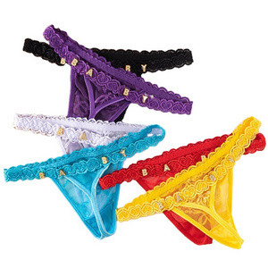 2024 New Fashion Custom Letter Logo thong Private Labels Sexy lace G-String Underwear Tangas Panties rhinestone letter Thong