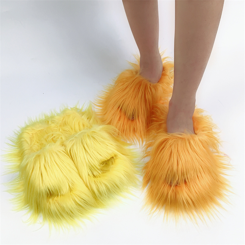 Hot Selling Fashion Faux Mongolian Wool Fur Slides fluffy slippers for women luxury Plush Warm Winter Fake Fur Slippers