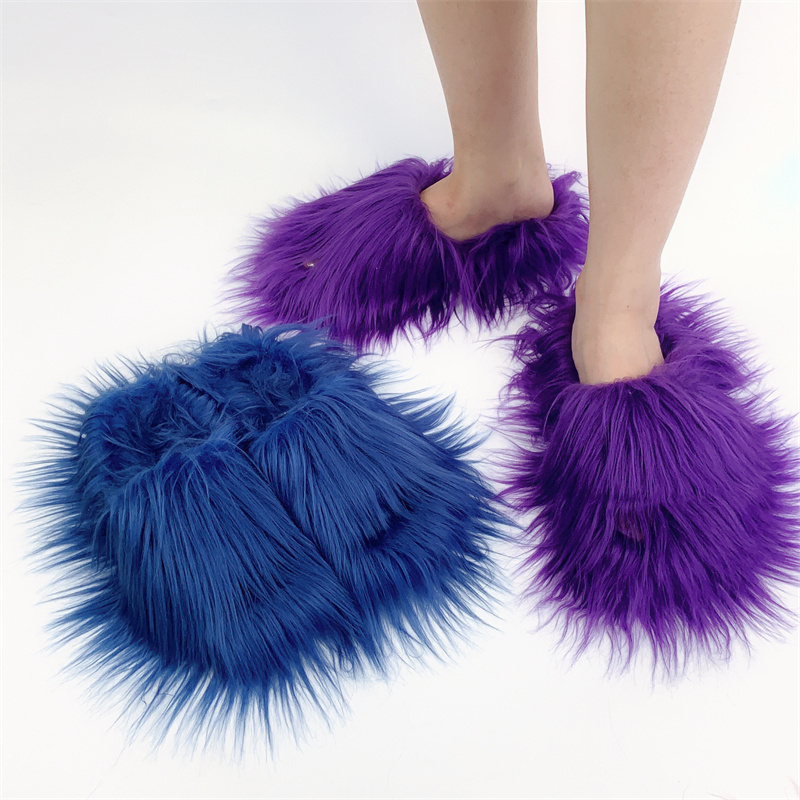 Hot Selling Fashion Faux Mongolian Wool Fur Slides fluffy slippers for women luxury Plush Warm Winter Fake Fur Slippers