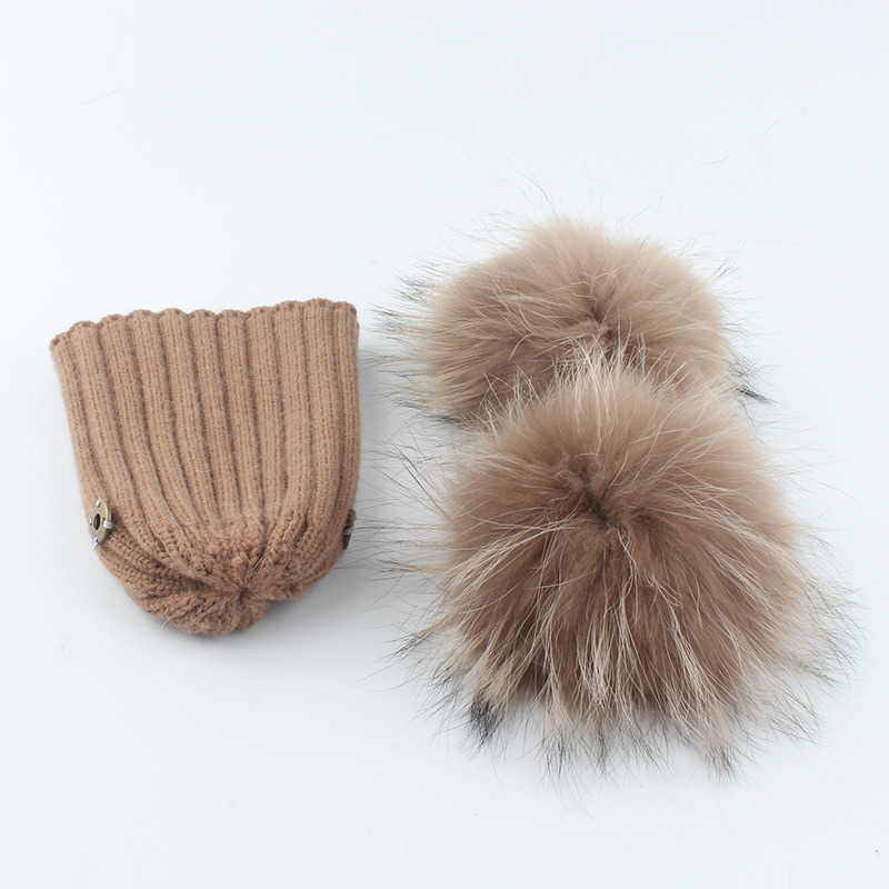 Winter Warm Wool Knitted Striped Caps Kids Double Fur Balls Pom Pom Hat Beanies For Baby Boys Girls Pompom Hat