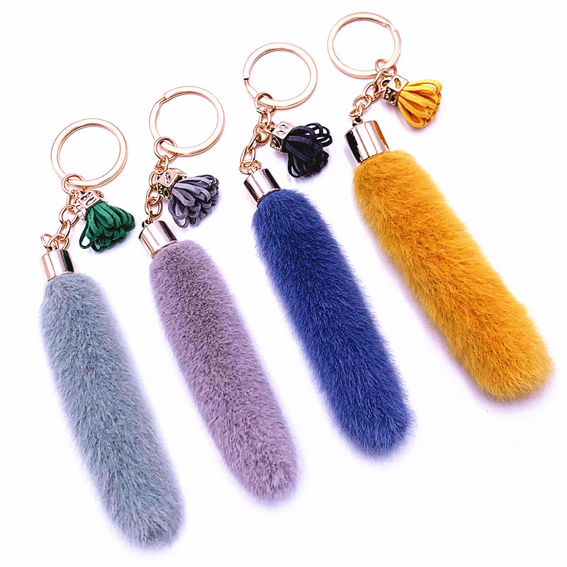 Creative Christmas gift  Faux mink fur Tail  Key Chain pom pom  Keyring For Women Bag Car Decor Gifts