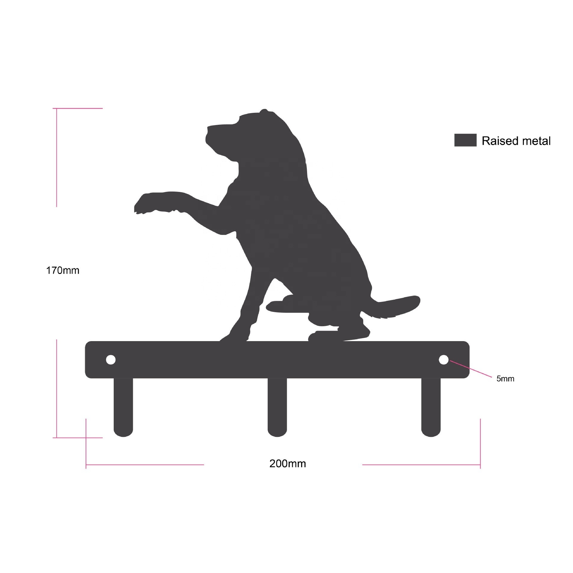 Hound Dog Shaped Design 3 Hook Display Rack Metal Wall Mounted Hanging Medal Display Rack Key Rack