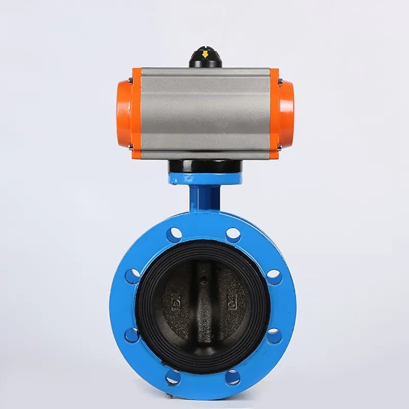 DN100 4 inch PN16 EPDM Rubber Seat Double Flange Type Ductile Iron Single Acting Air Actuator Butterfly Valve