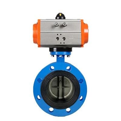 DN100 4 inch PN16 EPDM Rubber Seat Double Flange Type Ductile Iron Single Acting Air Actuator Butterfly Valve