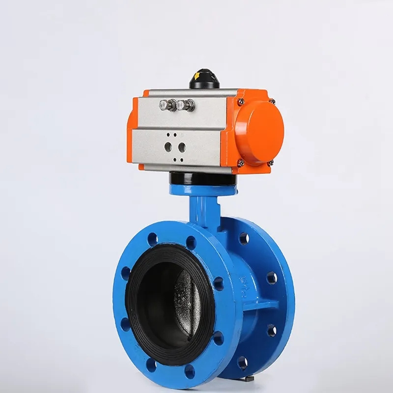 DN100 4 inch PN16 EPDM Rubber Seat Double Flange Type Ductile Iron Single Acting Air Actuator Butterfly Valve