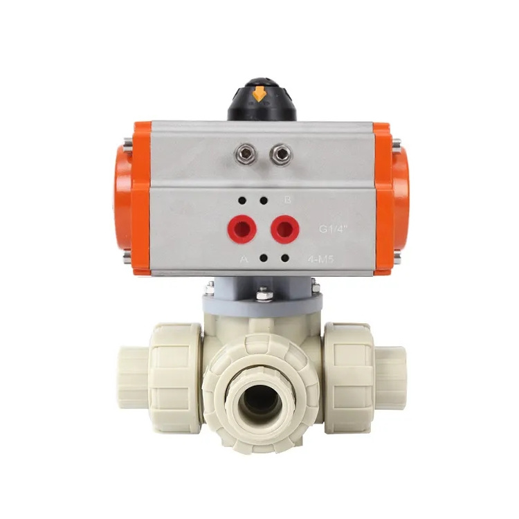 40mm 50mm 63mm Pneumatic Actuator PVC Ball Valve Double Union Air Control 3 Way Ball Valve