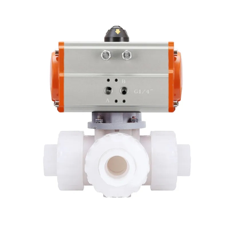 40mm 50mm 63mm Pneumatic Actuator PVC Ball Valve Double Union Air Control 3 Way Ball Valve