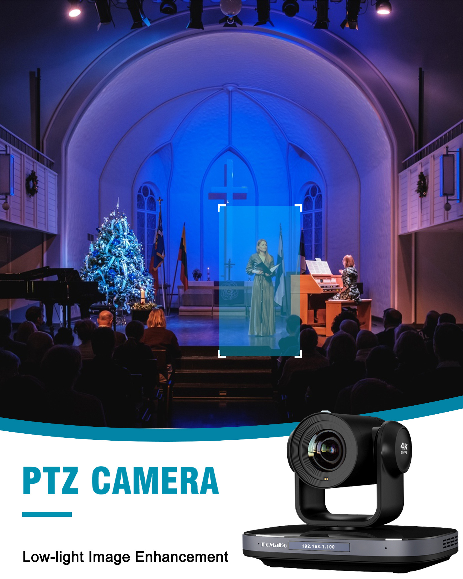 Fast Delivery FoMaKo K820N 60fps 4K PTZ Camera 20x NDI AI Tracking Church Conference Room LiveStreaming ptz camera