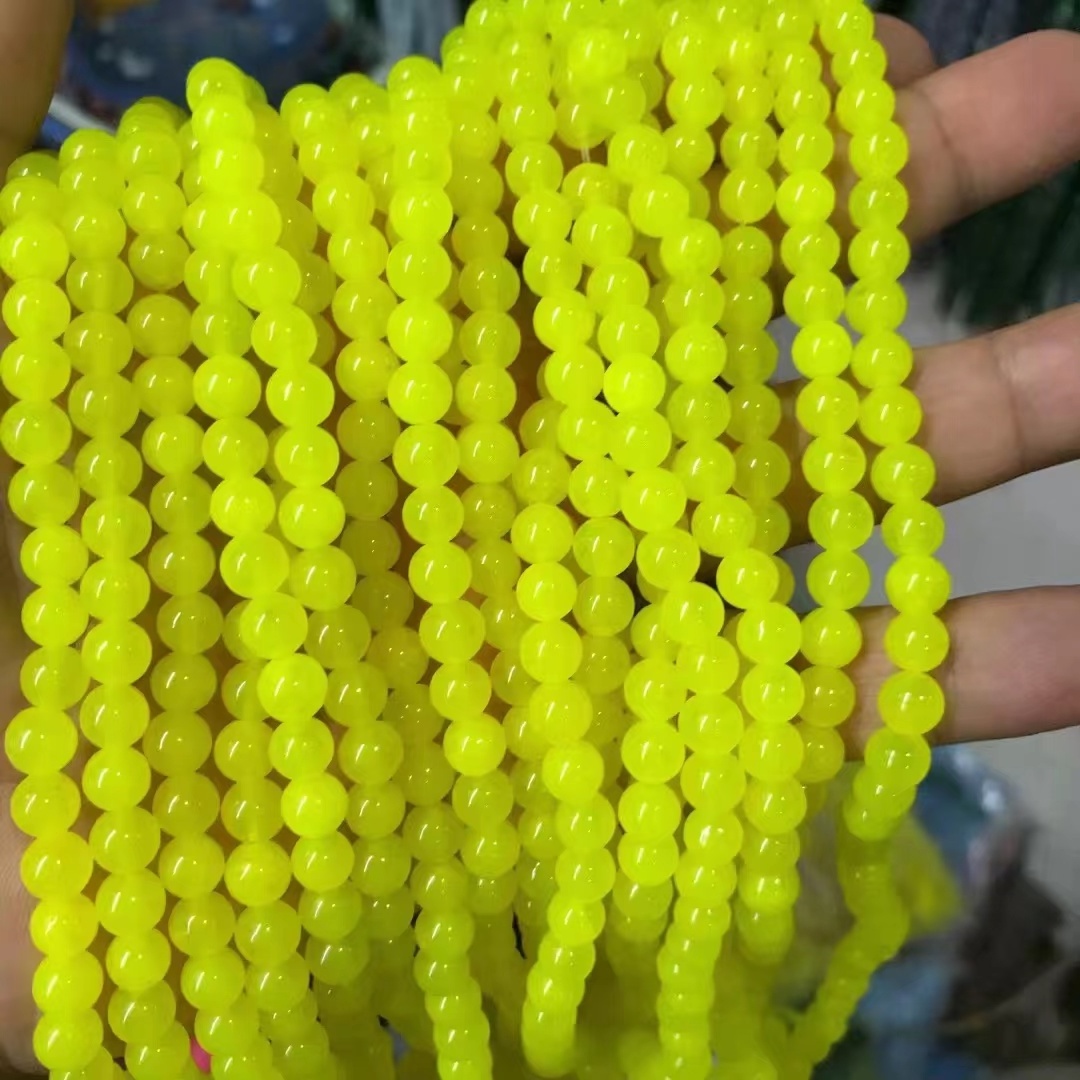 6mm round color dyed lemon yellow jade gemstone beads