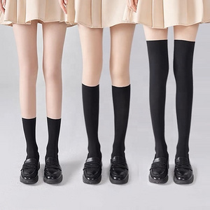 2024 Japanese Teen Girls Knee High Thigh High Stripe Tights Semi Opaque imitate Stockings Black Beige Tights / Pantyhose