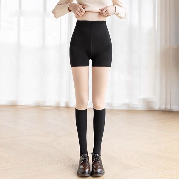 2024 Japanese Teen Girls Knee High Thigh High Stripe Tights Semi Opaque imitate Stockings Black Beige Tights / Pantyhose