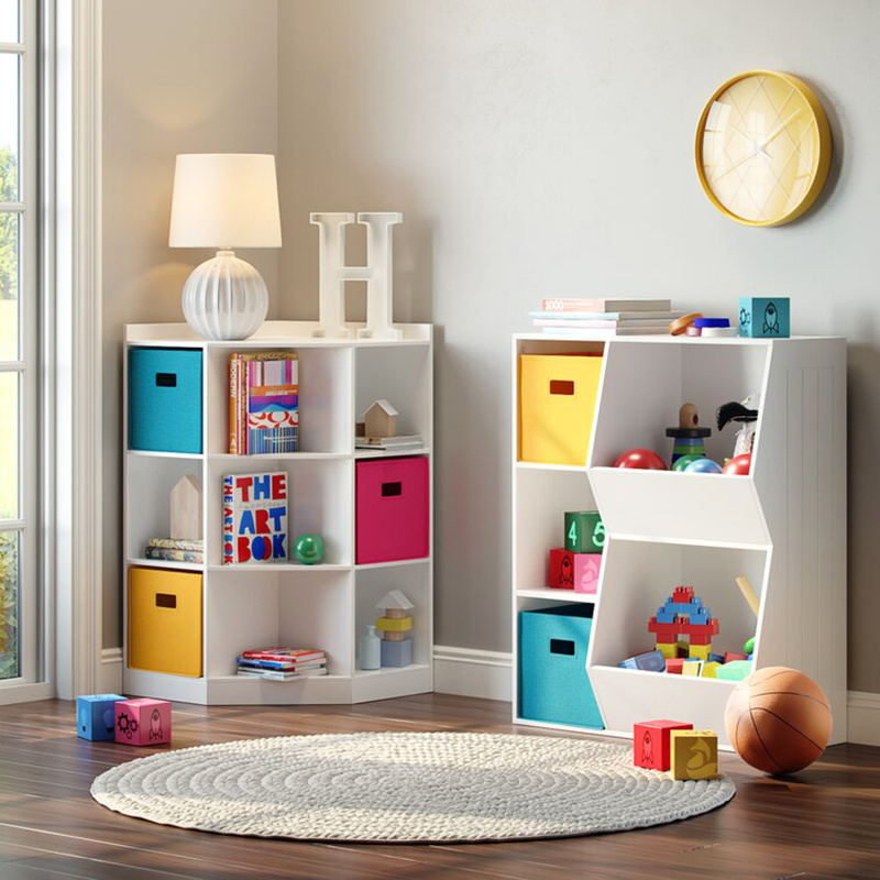 Kids bookshelf and plush toy display storage organizer rack 9 cubby cabinet corner furniture for children