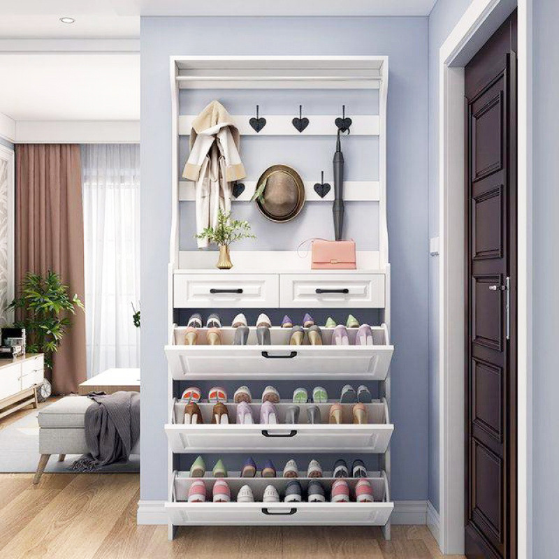 High glossy living room furniture wooden coat shoe cabinet rack with shoe stand shoe rack cabinet nordic entryway slim