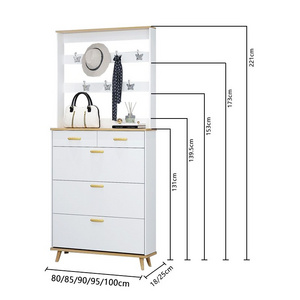 Modern slim thin huge tipping flip bucket white shoe cabinet rack storage cabinet with hanger door wooden tall