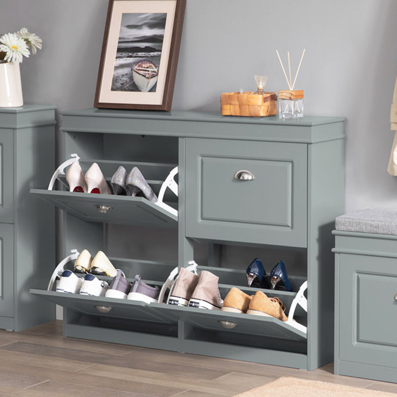 Gray classic entrance wide multi-layer drawer shoe cabinet rack storage organizer living room furniture